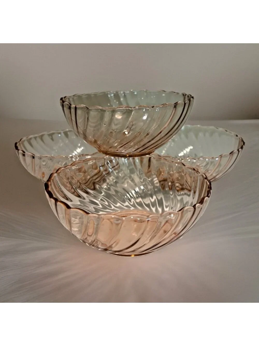 VTG Arcoroc France Rosaline Pink Swirl Glass Dessert Berry Bowls 4.5